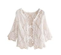 CuLtP Bolero Femme Chic et Elegant Boléros pour Femmes Haussements D'Épaules Boho Crochet Maille Dentelle Pure Cardigan Ethnique Creux Tricoté Plage Couvrir Décontracté Été Ouvert Devant Cardi
