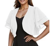 CuLtP boléro pour Femme Boléro Court en Mousseline De Soie pour Femme Veste Légère D'Été Cardigan Transparent Double Couche Volants Manches Courtes Chemisier Robes De Soirée Châle Couvertures