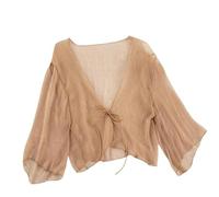 CuLtP boléro pour Femme Boléro Léger en Mousseline De Soie pour Femme Cardigan Transparent À Lacets sur Le Devant Vestes De Soirée Élégantes Robes Boléro De Mariage Cover Ups Kaki L