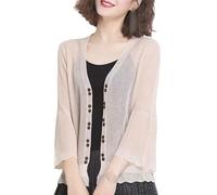 CuLtP Boléro pour Femme,Cardigan D'Été À Manches 3/4 pour Femme, Cardigan Ouvert sur Le Devant, Couleur Unie, Léger, Doux, Décontracté, Élégant, Court, pour Robe, Soirée, Mariage, Abricot S