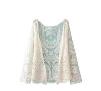 CuLtP boléro pour Femme Cardigans en Dentelle pour Femmes Broderie en Maille Cardigan Transparent D'Été Bohème Couverture De Plage Haussement D'Épaules en Dentelle Au Crochet pour Robes De Soir