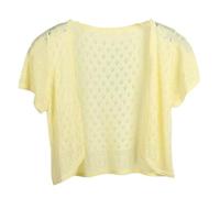 CuLtP Boléro Tricoté Au Crochet pour Femme, Haut Court À Manches Courtes, Cardigan Ouvert, Mini Chemisier, Haut Cardigan D'Été Décontracté, Cardigan Boléro Fin pour Femme, Jaune Clair, M