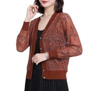 CuLtP Cardigan Boléro Léger en Dentelle À Manches Longues Ouvert sur Le Devant pour Femme, Manteau Court, Mini Chemisier, Cardigan D'Été Décontracté, Veste De Soirée, Marron, L