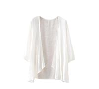 CuLtP Cardigan en Coton Et Lin pour Femme Boléro Léger Veste Cascade Été Manches Mi Longues Couverture De Plage Décontracté Ouvert sur Le Devant Kimono Chemisier Manteau Haussement D'Épaules B