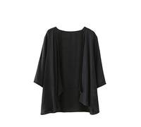 CuLtP Cardigan en Coton Et Lin pour Femme Boléro Léger Veste Cascade Été Manches Mi Longues Couverture De Plage Décontractée Ouvert sur Le Devant Blouse Kimono Noir XS