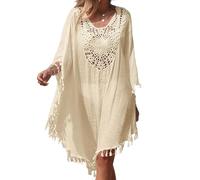 CuLtp Femmes Dentelle Crochet Blouse Maillot Bain, Dissimulation Plage BohèMe à Franges, Poncho Plage Cache, Bikini Cover Up Crochet Blouse