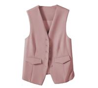 CuLtP Gilet pour Femme Blazer sans Manches, Élégant Slim Boutonné Travail Bureau Gilet Manteau Rétro Fête Gilet, Col en V Économique Costume Habillé Gilet Gilet,Rose,3XL