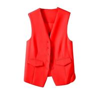 CuLtP Gilet pour Femme Blazer sans Manches, Élégant Slim Boutonné Travail Bureau Gilet Manteau Rétro Fête Gilet, Col en V Économique Costume Habillé Gilet Gilet,Rouge,S