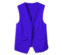 CuLtP Gilet sans Manches pour Femme, Élégant, Slim, Boutonné, pour Le Travail, Le Bureau, Le Gilet De Fête Rétro, Col en V, Costume Économique Habillé, Gilet, Bleu Royal, XXL