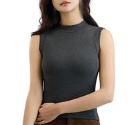CuLtP Gilet Thermique À Col Montant pour Femme sans Manches, sous-Vêtement Thermique en Micropolaire Hauts, Maillot De Corps Chaud d'hiver Cami Débardeur Chemises Thermiques pour Femmes,Gris,L