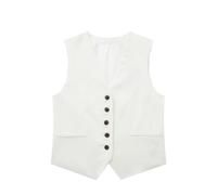 CuLtP Gilet Vintage À Simple Boutonnage pour Femme, Col en V, Couleur Unie, sans Manches, Ouvert sur Le Devant, Bouton Court, Blazer, Short, Ensemble Assorti pour Le Travail d'affaires, Gilet Blanc