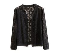 CuLtP Shrugs Femmes Légère Dentelle Manches 3/4 Ouvert Devant Boléro Cardigan Cover Up Crochet Manteau Court, Vintage Mesh Party Shrug Boléro Veste De Soirée,Noir,XL