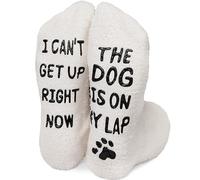 Culture Gifts Chaussettes pelucheuses pour femme, chaussettes pour femme, chaussettes pour femme, taille 9-11, Dog is on My Lap Blanc, One Size Wide