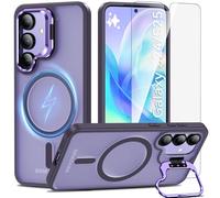 Cum2giff Coque pour Samsung Galaxy S24/S25 avec Béquille Intégrée, Compatible avec MagSafe, Magnétique Coque S24/S25 avec Verre Trempé, Antichoc Protection Etui Housse Case, Violet