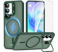 Cum2giff Coque pour Samsung Galaxy S24/S25 avec Béquille Intégrée, Compatible avec MagSafe, Magnétique Coque S24/S25 avec Verre Trempé, Antichoc Protection Etui Housse Case, Vert