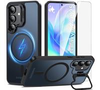 Cum2giff Coque pour Samsung Galaxy S24/S25 avec Béquille Intégrée, Compatible avec MagSafe, Magnétique Coque S24/S25 avec Verre Trempé, Antichoc Protection Etui Housse Case, Noir