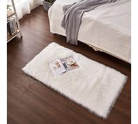 Cumay Peau de Mouton/Agneau Artificiel | Tapis Fourrure synthétique pour Le Salon, de Chaise Canapé Natte la Chambre à Coucher ou d'enfants, lit, canapé ou Chaise (Blanc, 80 x 180 cm)