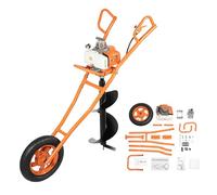 CUMELLIIR Tarière à Essence 2 Temps 63 CC, Tarière Thermique avec Brouette, Tarriere pour Clôture Et Poteau De Jardin, Démarreur à Main, Orange
