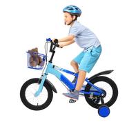 CUMELLIIR Vélo pour enfant garçon et fille de 14" - Avec roues stabilisatrices et panier - Réglage de la hauteur - En acier au carbone - Pour enfants de 3 à 4 5 6 ans - Bleu
