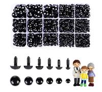 Cumkluu Lot de 700 yeux de sécurité en plastique noir avec rondelles pour animaux en peluche de 6 à 14 mm et amigurumi DIY Décorations d'Halloween