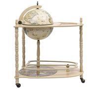 CUMYZO Globe Bar Armoire à vin avec étagère inférieure en bois d'eucalyptus - Présentoir à vin autonome pour décoration de salon avec roulettes - 70,1 x 45 x 87,9 cm