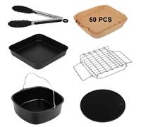 Cunbayi Lot de 6 accessoires pour friteuse à air chaud Cosori, Philips, Tefal & Cecotec Airfryer XXL, sans BPA, 6 pièces, noir, 5,5 l, en acier inoxydable et silicone