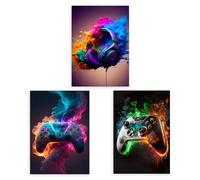 Cunegra Lot de 3 impressions d'art mural de jeu vidéo - Impressions d'art sur toile de jeu fluo colorées pour décoration de chambre d'adolescents et de garçons (20,3 x 25,4 cm, sans cadre)