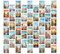 Cunegra Lot de 50 cartes postales de voyage vintage, cartes postales illustrées monumentales du monde, cartes postales de voyage rétro, lot mixte, destinations autour du monde dans un style artistique