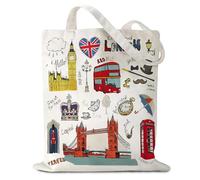 Cunegra Sac cadeau en tissu imprimé Londres Souvenir de Londres Sac en tissu imprimé double face Sac en toile pour femme Sacs en tissu pour le bureau, les voyages, les achats 40 × 38 cm