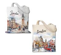Cunegra Sac cadeau Londres Souvenir de Londres, Sac en tissu imprimé double face, Sac en toile pour femme, Sac à provisions vintage pour le bureau, les voyages, le shopping, 40 × 35 cm
