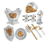 Cunlvyyds Costume de Chevalier pour Enfants, Armure de Chevalier médiéval simulée, 10 pièces/Ensemble, Comprend Un Casque, Un Bouclier, des épées, Une Hache et Plus Encore. Costumes d'habillage