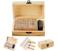 Cunlvyyds Tampons Lettres, Mini tampons Lettres en Bois et Tampon encreur, Chiffres et Alphabet pour Argile, 1 Ensemble de Fabrication de Cartes avec Tampon encreur Coffret en Bois