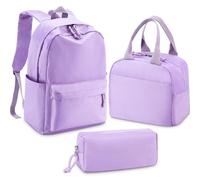 Cunno Ensemble sac à dos 3 pièces avec boîte à déjeuner et trousse à crayons, sac à dos décontracté pour ordinateur portable (violet)