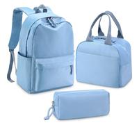 Cunno Ensemble sac à dos 3 pièces avec boîte à déjeuner et trousse à crayons, sac à dos décontracté pour ordinateur portable (bleu brume)
