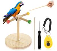Cunno Kit de 3 supports de dressage pour oiseaux, perroquet, perchoir de table portable et bâton cible, perchoir rotatif en bois avec dragonne pour perruche, conure, inséparable, calopsitte (rotation)