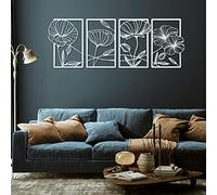 Cunno Lot de 4 peintures murales en métal à suspendre - Décoration murale florale minimaliste moderne pour salon, chambre à coucher, salle de bain, cuisine - 41 x 30 cm (blanc)