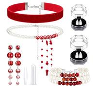 Cunno Lot de 6 accessoires de costume de vampire d'Halloween - Collier de perles sanglantes - Collier et boucles d'oreilles - Crocs gothiques pour fête d'Halloween, as shown in the figure, Résine