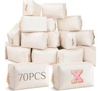 Cunno Preppy Lot de 70 trousses de maquillage en cuir synthétique étanche pour femme, Blanc et or.