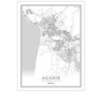 CUNNVN Blanc AGADIR impression en 3D plan de la ville Modèle de carte d'art en ligne créatif, tableau d'art mural, peinture sur toile de décoration de maison 40x50 cm
