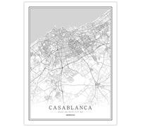 CUNNVN Blanc CASABLANCA impression en 3D plan de la ville Affiche en toile de décoration nordique pour salon décor de maison impression artistique adaptée à murale de chambre à coucher 40x50 cm