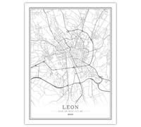 CUNNVN Blanc LEON impression en 3D plan de la ville Affiche en toile de décoration nordique pour salon décor de maison impression artistique adaptée à murale de chambre à coucher 50x60 cm