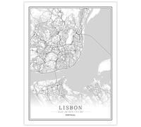 CUNNVN Blanc LISBON impression en 3D plan de la ville Convient pour le salon, la chambre à coucher, la chambre d'enfants, l'école, la peinture de décoration murale de dortoir 50x70 cm