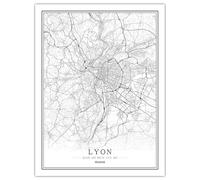 CUNNVN Blanc LYON impression en 3D plan de la ville Affiche en toile de décoration nordique pour salon décor de maison impression artistique adaptée à murale de chambre à coucher 40x50 cm