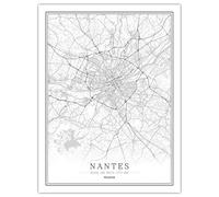 CUNNVN Blanc NANTES impression en 3D plan de la ville Convient pour le salon, la chambre à coucher, la chambre d'enfants, l'école, la peinture de décoration murale de dortoir 40x60 cm