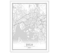 CUNNVN Blanc OSLO impression en 3D plan de la ville Modèle de carte d'art en ligne créatif, tableau d'art mural, peinture sur toile de décoration de maison 50x70 cm