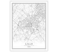 CUNNVN LILLE Blanc impression en 3D peinture sur toile de plan de ville 40x50 cm Modèle de carte d'art en ligne créatif, tableau d'art mural, peinture sur toile de décoration de maison