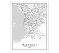 CUNNVN MARSEILLE Blanc impression en 3D peinture sur toile de plan de ville 50x70 cm Affiche en toile de décoration nordique pour salon décor maison artistique adaptée à murale de chambre à coucher