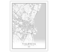 CUNNVN VALENCIA Blanc impression en 3D peinture sur toile de plan de ville 40x50 cm Modèle de carte d'art en ligne créatif, tableau d'art mural, peinture sur toile de décoration de maison