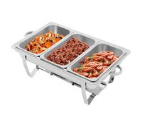cunnyend Lot De 3 Chafing Dish Buffet 7,5l, Buffet Chauffant Chauffe Plat en Acier INOX Alimentaire avec Cadre Pliable Et Couvercle, Buffets Chauffants pour Banquets FêTes Mariage Restaurants