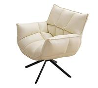 CUNTO Chaise d'accent pivotante du milieu du siècle avec pieds en métal, chaise de bureau rembourrée en cuir synthétique sans roulettes, fauteuil pour le salon (couleur blanc cassé)